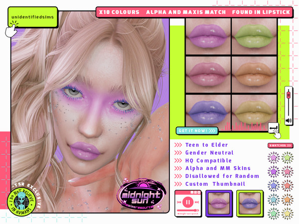 Sims 4 — Midnight Sun Lipstick by unidentifiedsims — 10 Colours