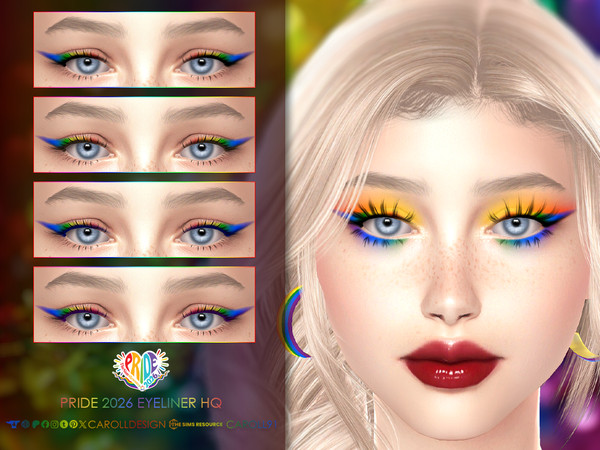 Sims 4 — Pride Eyeliner HQ by Caroll912 — A 4-swatch soft winged eyeliner with pride rainbow flag colour accent in the