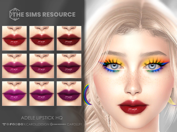Sims 4 — Adele Lipstick HQ by Caroll912 — A 9-swatch glossy lipstick in the shades of pink, red and purple. It comes in