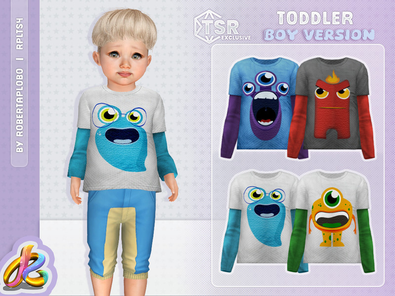 Sims 4 Halloween spooky and horror custom content CC Toddler- Boys Monster Print Top by RobertaPLobo