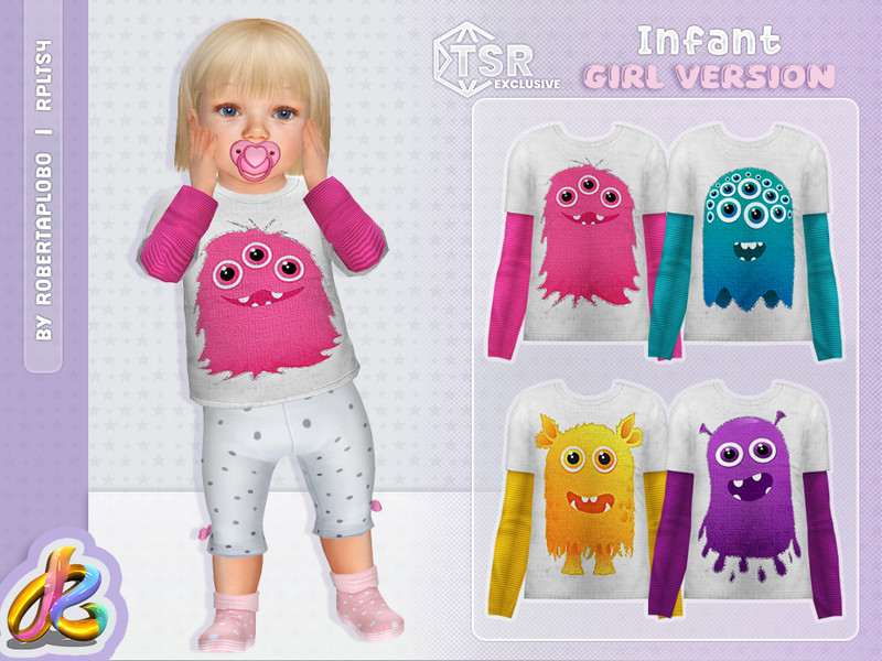 Sims 4 Halloween spooky and horror custom content CC Infant - Girls Monster Print Top by RobertaPLobo
