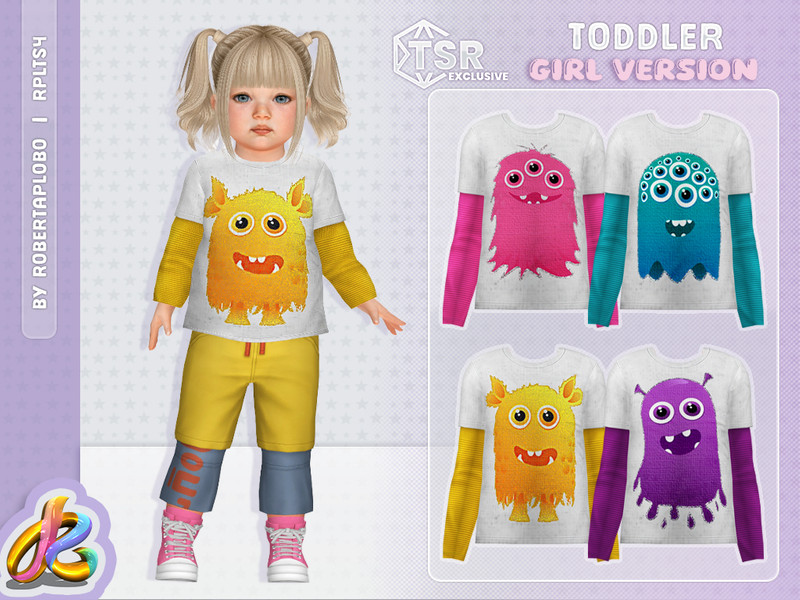 Sims 4 CC Toddler - Girls Monster Print Top by RobertaPLobo