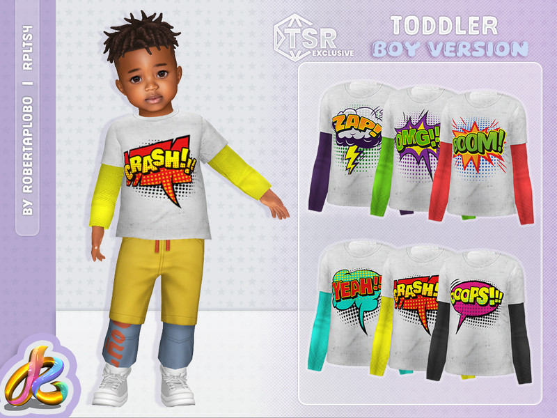 Sims 4 CC Toddler - Boys Comic Expression Longsleeve by RobertaPLobo