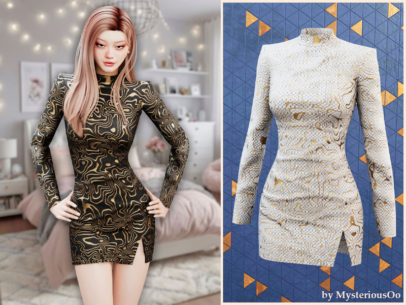 Sims 4 CC Golden mirage dress by MysteriousOo