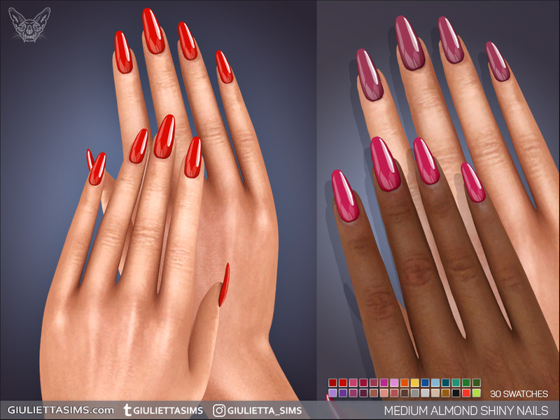 Sims 4 Medium Almond Shiny Nails by feyona