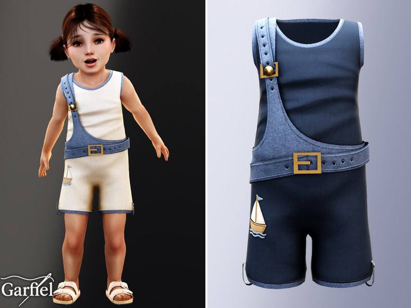 Sims 4 medieval Viking pirate and nautical custom content CC Toddler - Nautical layered romper with playful buckle detail by Garfiel
