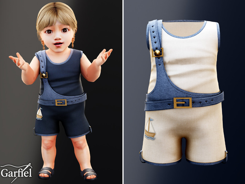 Sims 4 medieval Viking pirate and nautical custom content CC Infant - Sailboat romper with layered nautical charm by Garfiel