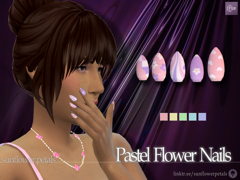 Sims 4 Pastel Flower Nails by SunflowerPetalsCC
