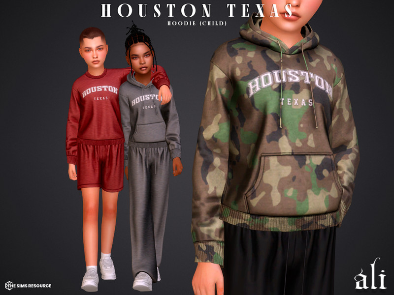 Sims 4 skater baggy and street casual fashion CC HOUSTON TEXAS hoodie - child by ali1