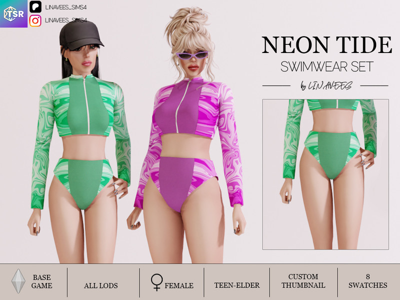 Sims 4 futuristic cyber neon and space themed custom content CC NEON TIDE - SWIMWEAR SET - BOTTOM by linavees