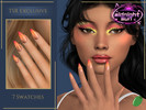 Sims 4 — Midnight Sun Strawberry Lemonade Nails by Pitted0live — Colorful gradient nails with gold accents and gemstones