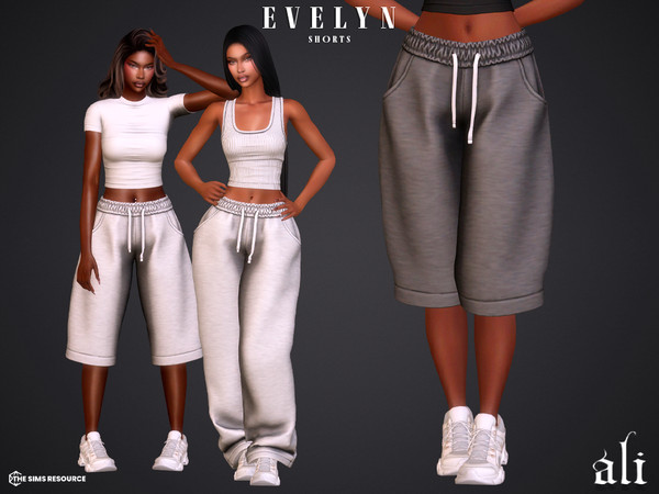 Sims 4 — EVELYN shorts by ali1 — Set Includes: Top, Ribbed Tank Top, Baggy Sweatpants and Bermuda Shorts