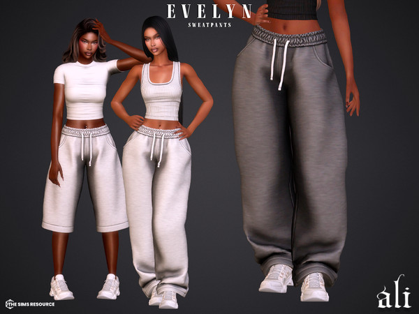 Sims 4 — EVELYN sweatpants by ali1 — Set Includes: Top, Ribbed Tank Top, Baggy Sweatpants and Bermuda Shorts