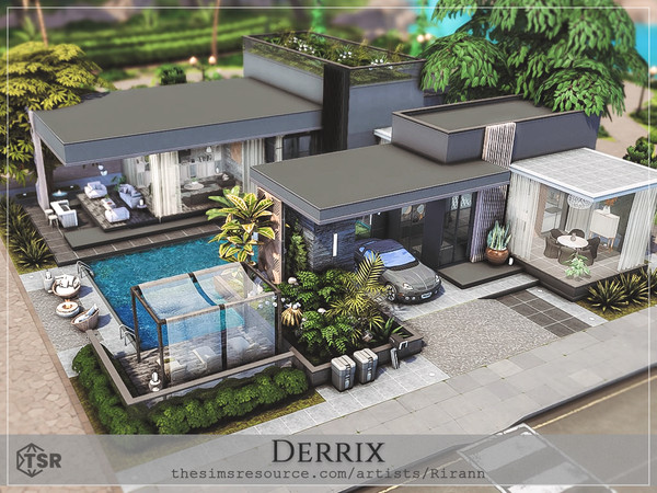 Sims 4 — Derrix by Rirann — Derrix is a contemporary house with outdoor lounge area