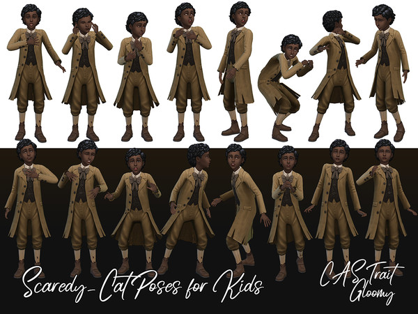 Sims 4 — Scaredy-Cat CAS Poses for Kids by Naunakht — This is my first attempt at a pose pack! I originally made them for