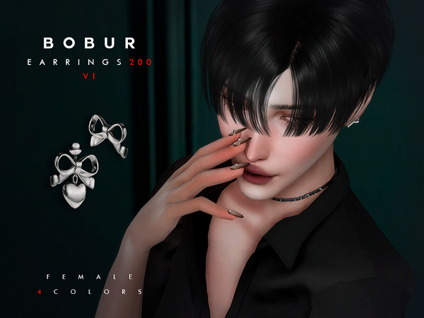 Sims 4 — Bobur Earrings 200 V1 by Bobur2 — Bow stud earrings set with and without pendant for female