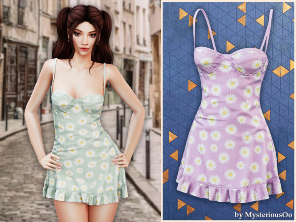 Sims 4 — Daisy daydream dress by MysteriousOo — A sweet and playful mini dress featuring a fitted silhouette, thin