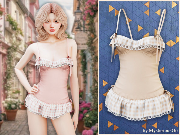 Sims 4 — Picnic charm swimsuit by MysteriousOo — A flattering one-piece swimsuit featuring a fitted silhouette, delicate