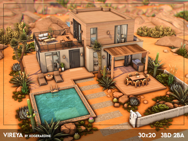 Sims 4 — Vireya - NO CC by xogerardine — Recently I've been obsessed with desert builds! This one is a bit more modern,