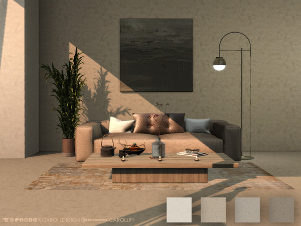 Sims 4 — Argilla Wall by Caroll912 — A 4-swatch plaster concrete wall in beige tones as well as white and grey tile grout
