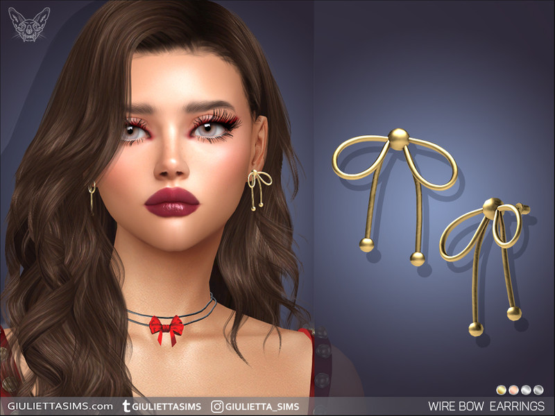 Sims 4 lace bow and ruffle fashion CC Wire Bow Earrings by feyona