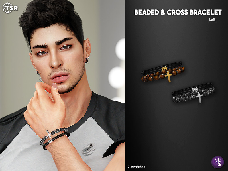 Sims 4 bracelet bangle and wrist accessory CC Beaded and Cross Bracelet left by WisteriaSims
