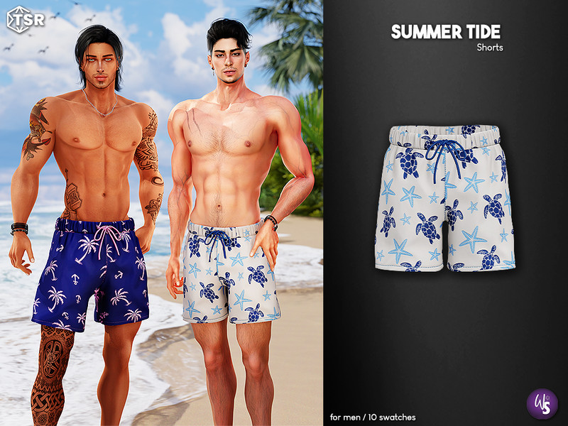 Sims 4 men everyday clothing CC Summer Tide Swim Shorts for men by WisteriaSims