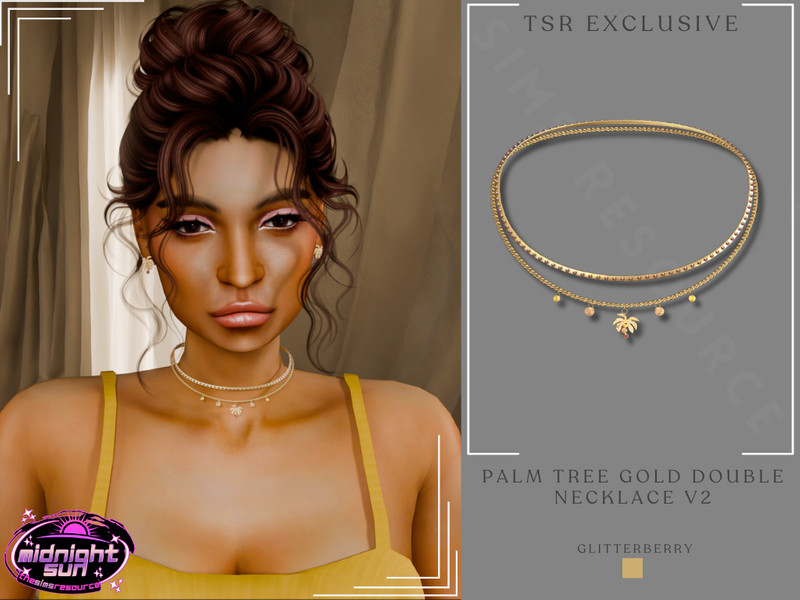 Sims 4 Midnight Sun - Palm Tree Gold Double Necklace v2 by Glitterberryfly