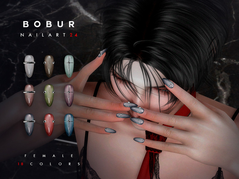 Sims 4 Almond shaped Nails with accessories by Bobur2