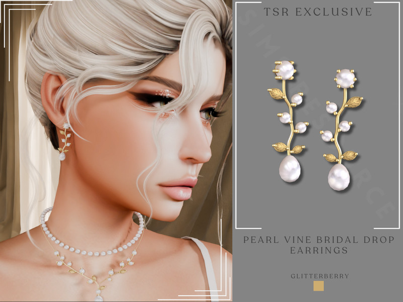 Sims 4 Pearl Vine Bridal Drop Earrings by Glitterberryfly