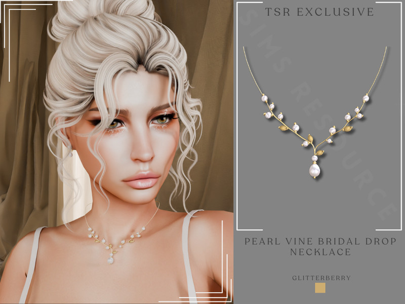 Sims 4 Pearl Vine Bridal Drop Necklace by Glitterberryfly