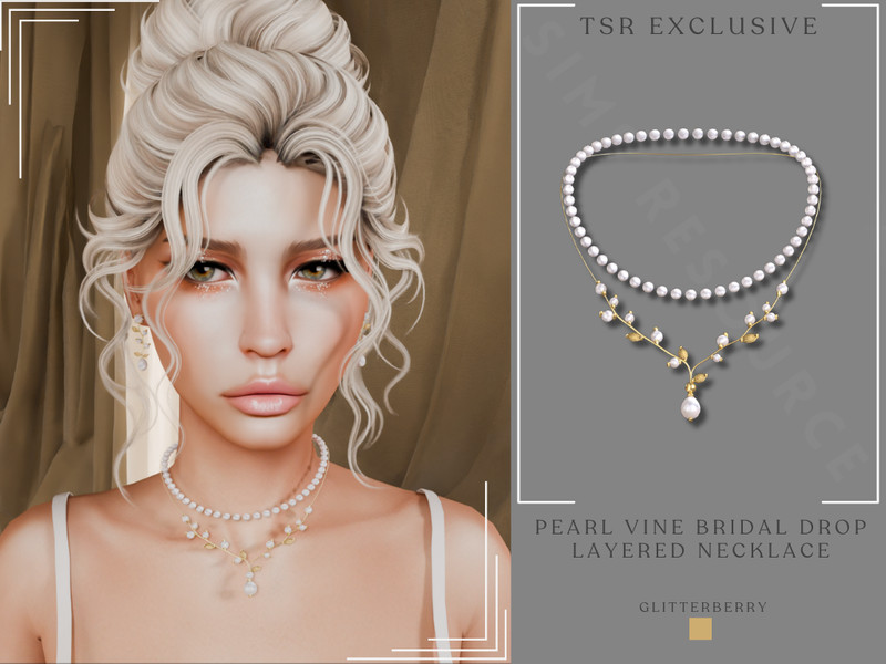 Sims 4 Pearl Vine Bridal Drop Layered Necklace by Glitterberryfly