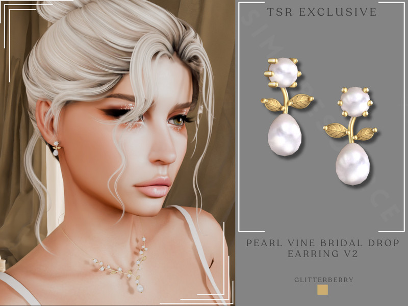 Sims 4 Pearl Vine Bridal Drop Earrings v2 by Glitterberryfly