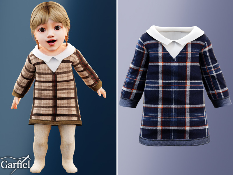 Sims 4 preppy plaid and campus fashion CC Infant - Plaid collared dress with gentle everyday charm by Garfiel