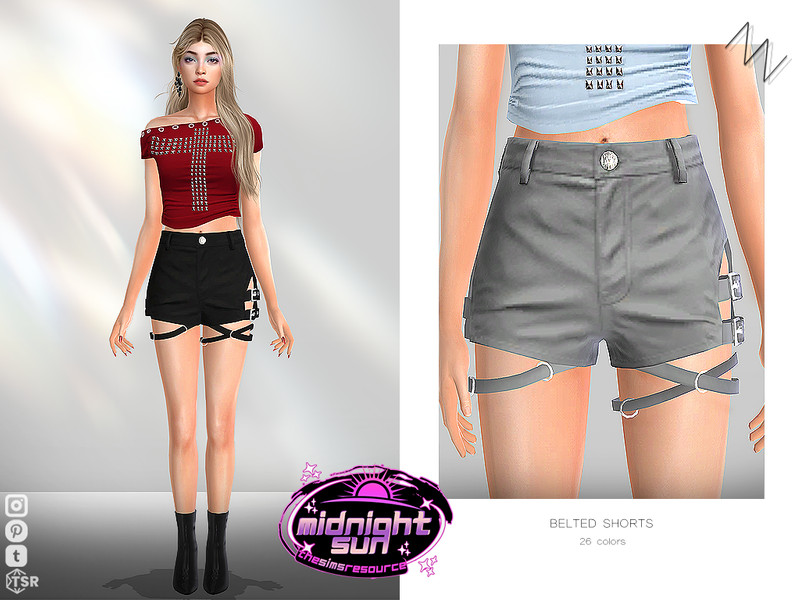 Sims 4 belt and belted fashion CC belted shorts BELTED SHORTS by ZNsims