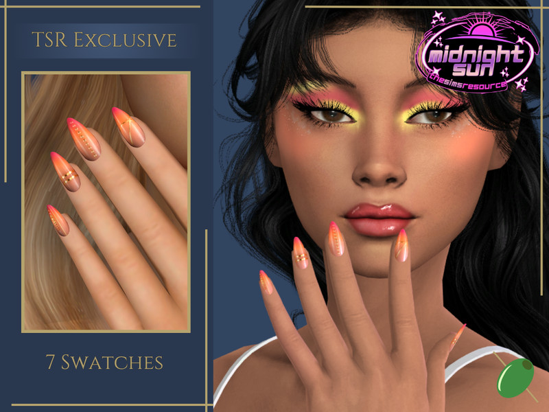 Sims 4 Midnight Sun Strawberry Lemonade Nails by Pitted0live