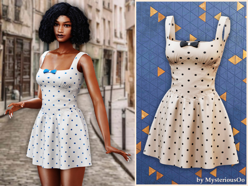 Sims 4 skater baggy and street casual fashion CC Polka charm skater dress by MysteriousOo