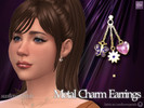 Sims 4 — Metal Charm Earrings by SunflowerPetalsCC — A pair of dangle earrings with three cute charms attached. Comes in