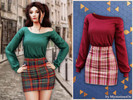 Sims 4 — Cozy plaid sweater set by MysteriousOo — A stylish outfit featuring a relaxed off-shoulder knit sweater with