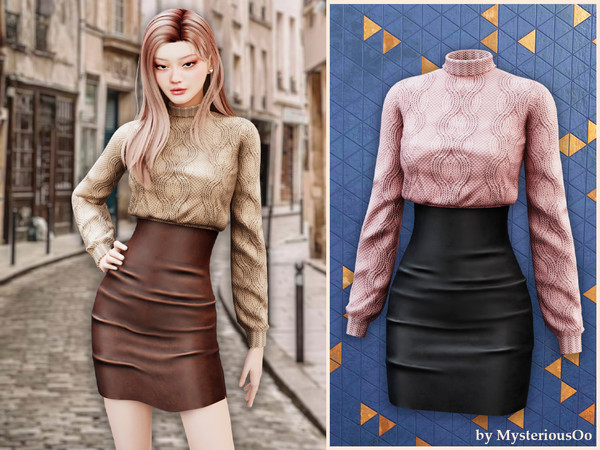 Sims 4 — Cozy chic sweater set by MysteriousOo — A stylish cold-weather outfit combining a soft cable-knit turtleneck