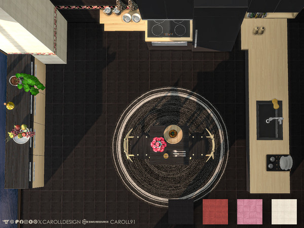Sims 4 — Campagna Floor by Caroll912 — A 4-swatch classic tiled floor in black, red, pink and beige tones. Suitable for