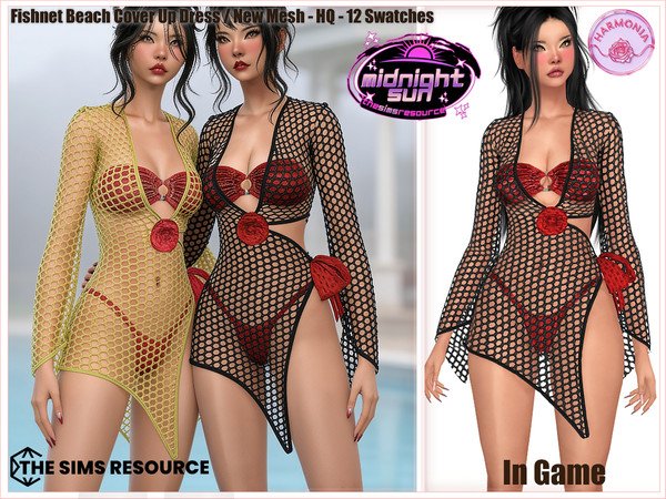 Sims 4 — Midnight Sun - Fishnet Beach Cover Up Dress by Harmonia — 12 Swatches