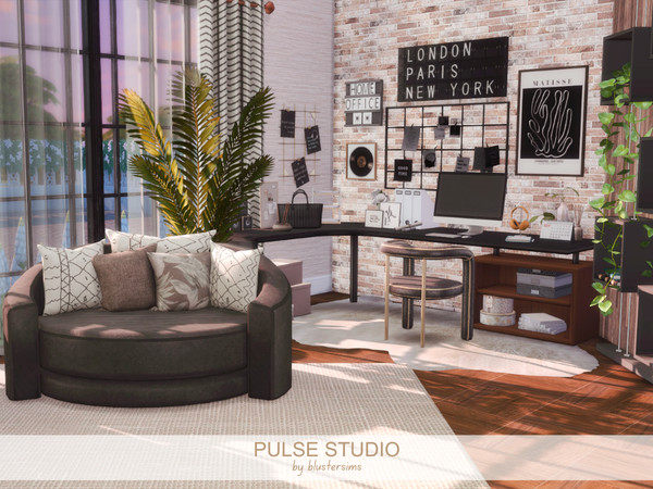 Sims 4 — Pulse Studio by BlusterSims — The Pulse Studio is a modern study and creative workspace combining a desk area