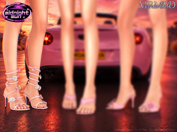 Sims 4 — MERMALADE Sunset Garden Heels by Mermalade — Sunset Garden Heels - Afterglow Crystal Mules - Solar Blossom Heels