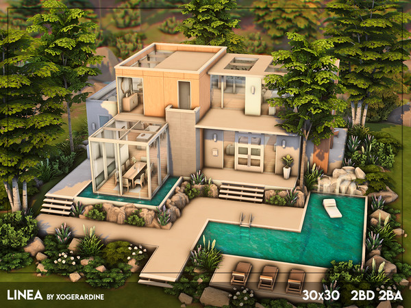 Sims 4 — Linea - NO CC by xogerardine — I love how clean and simple this house is. The interior is minimal but still has