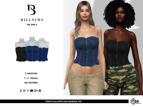 Sims 4 — Denim Scalloped Edge Bandeau Top by Bill_Sims — This top features a denim material with a bandeau neckline and a