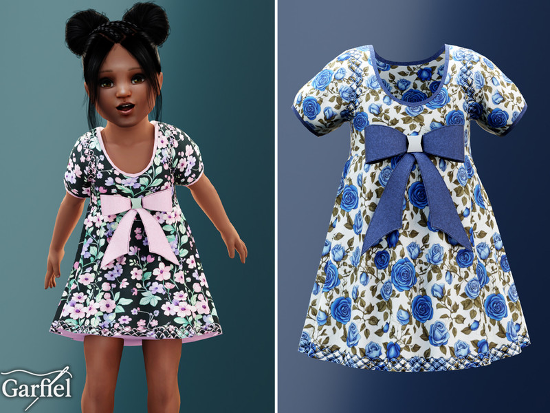 Sims 4 CC Toddler - Rose print dress with oversized bow detail by Garfiel