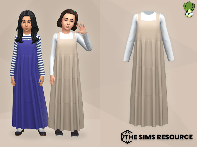 Sims 4 modest and traditional clothing CC Children Tiered Long Skirt Overall With Long Sleeve Shirt by kapakijo