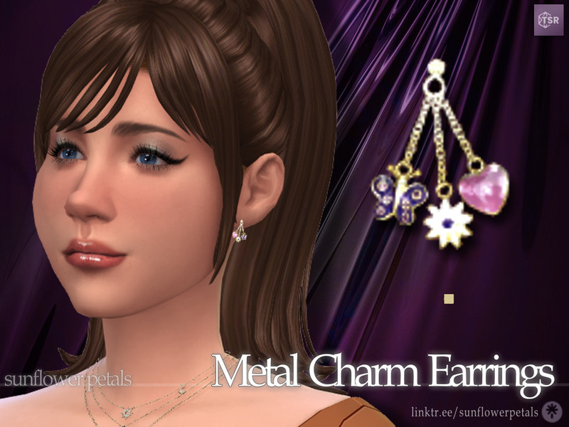Sims 4 Metal Charm Earrings by SunflowerPetalsCC