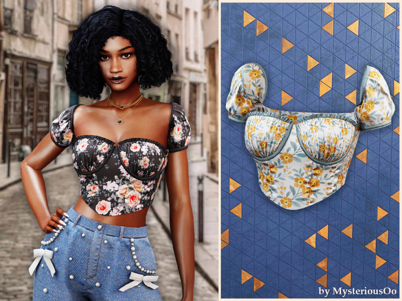 Sims 4 belt and belted fashion CC Blooming corset blouse by MysteriousOo